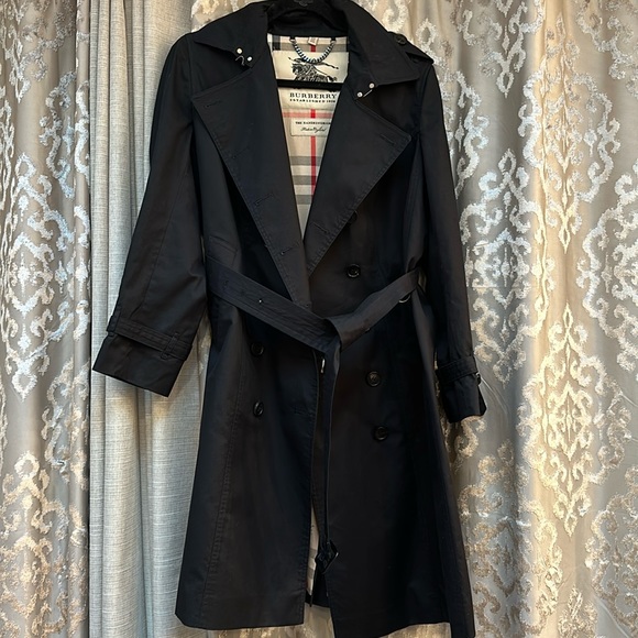 Burberry Jackets & Blazers - Burberry Black Double Breasted Hooded Trench Coat Size 10
